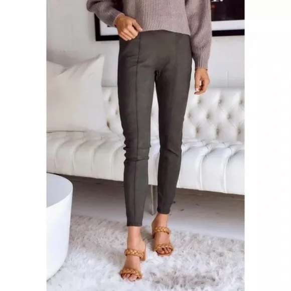 Spanx Faux Suede Leggings in Color Chocolate - Picture 2 of 5